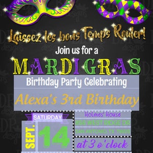 Mardi Gras Birthday Invitation Download, Mardi Gras Invitation Instant Download, Mardi Gras Birthday, Mardi Gras Invitation Download image 2