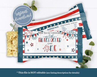 Firecracker 1st Birthday Rice Krispie Label: 4th of July Party Favor Instant Download
