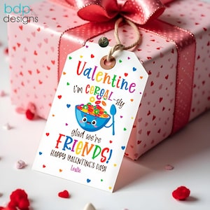 Editable Valentine's Cereal Gift Tag I'm Cereal-Sly Glad We Are Friends Valentine Classroom School Tag Gift Tag Instant Download VDY