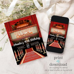 Editable Hollywood Birthday Party Invitation Hollywood Red Carpet ...