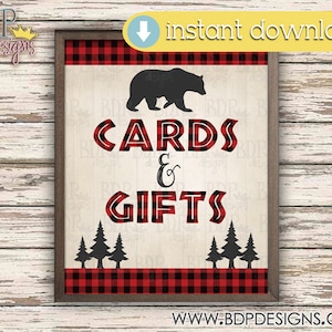 Lumberjack Cards & Gifts Sign: Buffalo Plaid Bear Decor (Digital Download)