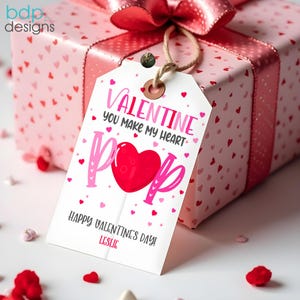 Editable You Make My Heart Pop Valentine&#39;s Gift Tag Lollipop Sucker Valentine Classroom School Tag Gift Tag Printable Instant Download VDY