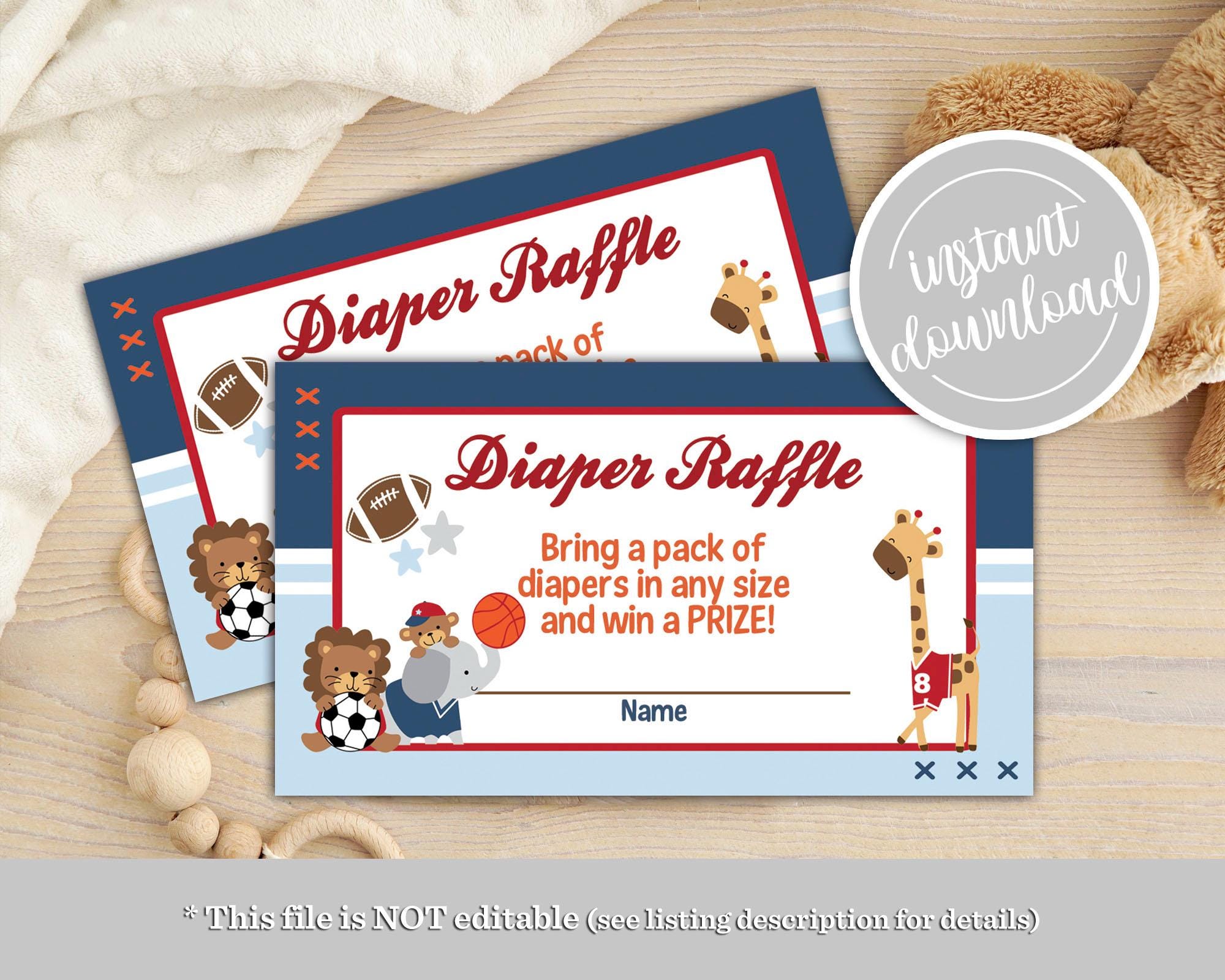 Sports Baby Shower Diaper Raffle Cards: All Star Theme (Instant Download)