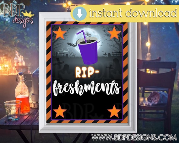 RIPfreshments Sign, Spooky Movie Night Decoration, Halloween Movie Decor, Movie Night Printable, Halloween Movie Night, Movie Night Decor, Il_570xn