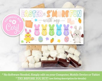 Easter Smore Bag Topper, Easter Smore Tag, Easter Smores, Editable Easter Peep S'more Treat Bag Topper Easter Treats For My Peeps Bag Topper