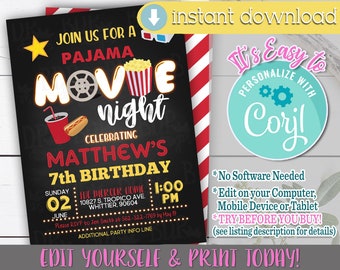 Movie Night Einladung, Movie Night Einladung, Movie Night Einladung Digital, Movie Night Einladung Vorlage, Movie Night Invite, Pyjama