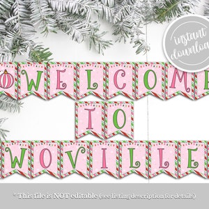 Welcome to TWOville Banner Pink Girl Christmas TWO Birthday Banner Christmas Birthday Party Decor Decorations 2nd Birthday Download GP6