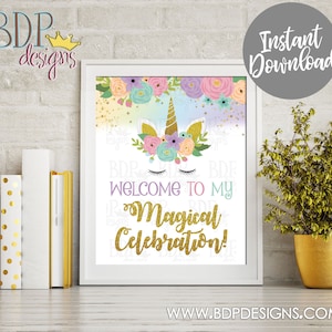 Unicorn Welcome Sign: Magical Celebration Party Decor (8x10, Digital Download)