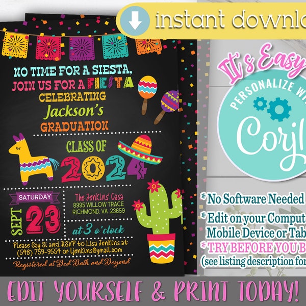 Fiesta Graduation Invitation, Fiesta Grad Party, Fiesta Graduation Party, Class of 2024 Invitation, Fiesta Graduation Party Invite, Fiesta