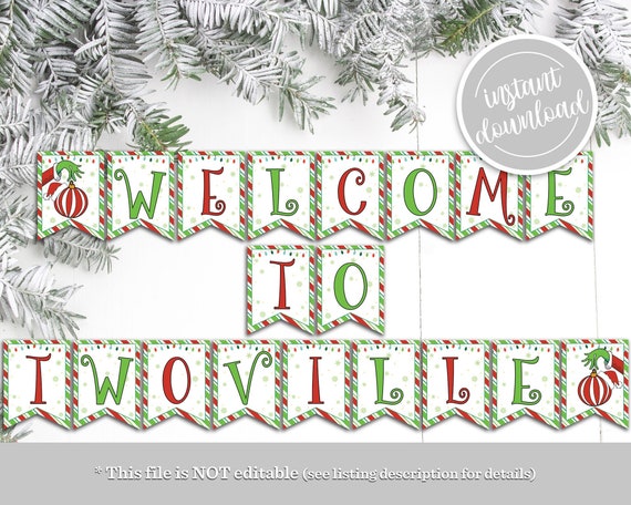 Welcome to TWOville Banner, Grinch Banner, Grinch Party, Grinch Party Decor, Grinch Birthday Party Decor, Grinch Birthday Party Decorations Il_570xn