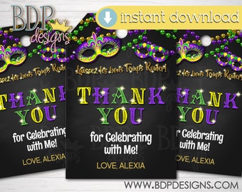 Mardi Gras Favor Tag, Mardi Gras Party Favors, Mardi Gras Birthday.