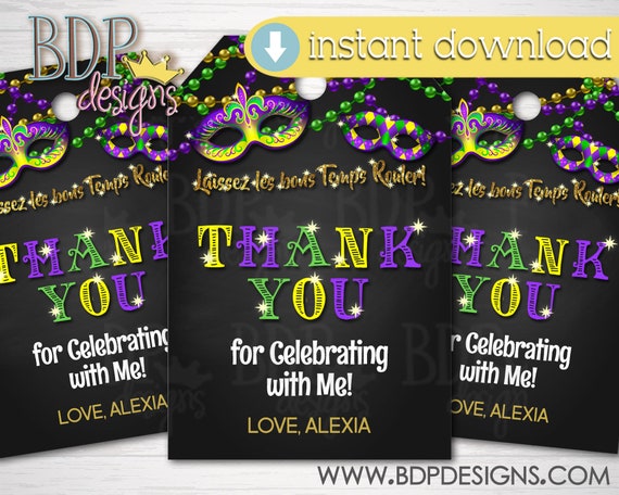 Mardi Gras Favor Tag, Mardi Gras Party Favors, Mardi Gras Birthday.
