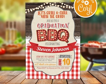 Uitnodiging afstudeerfeest barbecue: Grill & Chill, bewerkbare sjabloon (digitale download)
