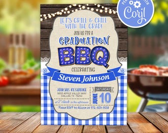 BBQ Graduation Party Invitation: Grill & Chill with the Grad Editable Template Invite Digital Download