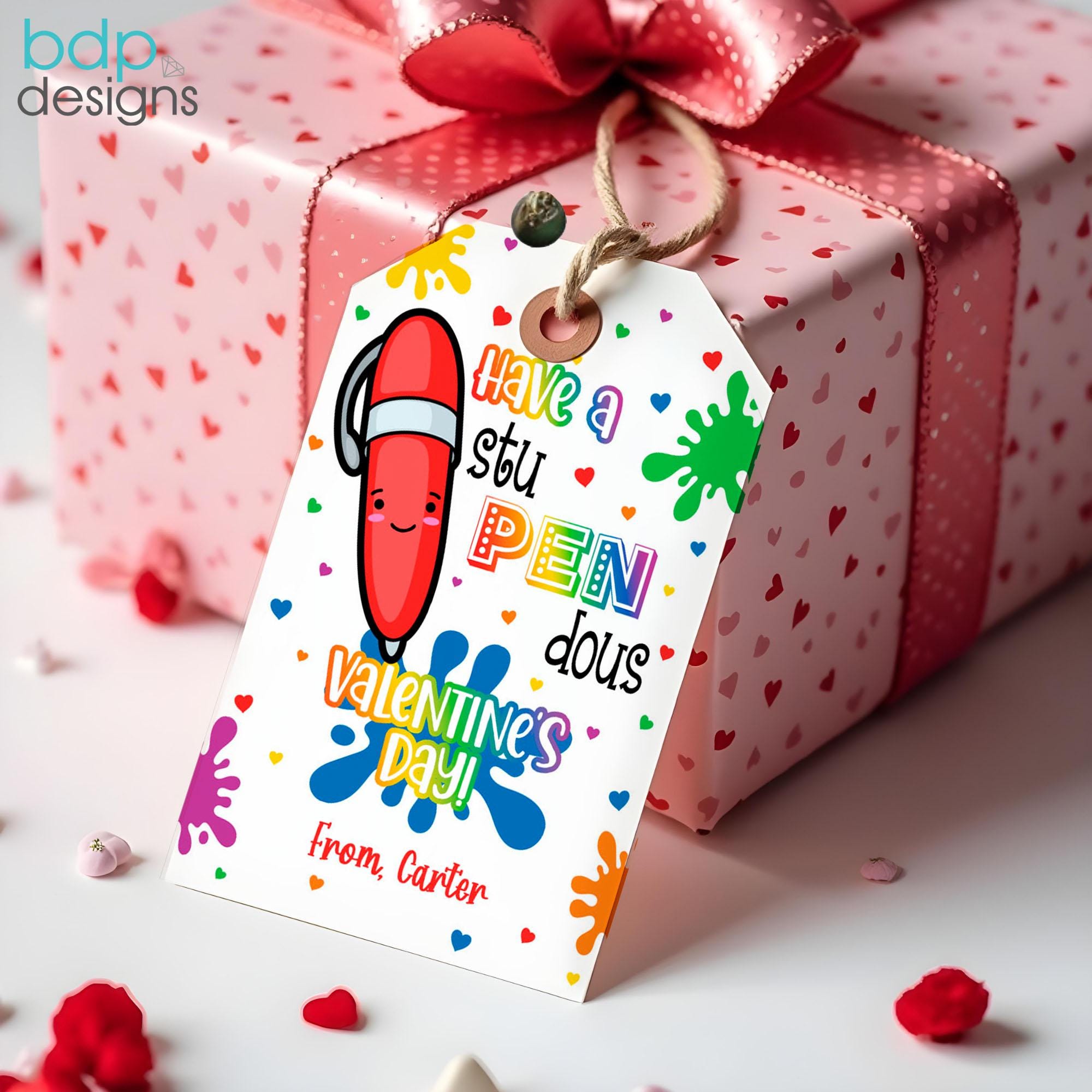 Editable Pen Gift Tag Have A StuPENdous Valentines Day Non Candy Rainbow Valentine Classroom School Tag Gift Tag Instant Download VDY