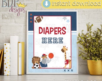 Sports Baby Shower Diaper Sign: Jungle Animals Decor (Digital Download)