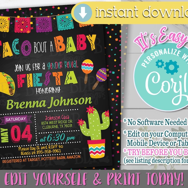 Taco Bout a Baby Gender Reveal Invitation, Taco Bout a Baby Gender Reveal, Taco Bout a Baby Shower, Taco Bout a Baby, Invitation Template