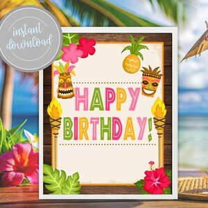 Luau Happy Birthday Sign: Tiki Hawaiian Theme (Digital Download)