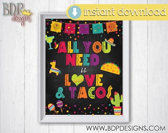 Love and Tacos Fiesta Sign: Colorful Party Decor (PDF & JPEG)