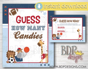 Sportspel babyshower: raad hoeveel snoepjes (digitale download)