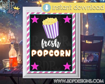 Popcorn-Schild: Movie Night Party Decor (PDF & JPEG)