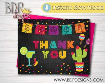 Fiesta Thank you Card, INSTANT DOWNLOAD, Fiesta Graduation, Fiesta Baby Shower, Fiesta Bridal Shower, Fiesta Birthday, Fiesta Printable