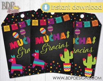 Fiesta Thank you Tag, Muchas Gracias, Fiesta Baby Shower Favor Tag, Fiesta Bridal Shower Favor, Fiesta Birthday Favor Tag, INSTANT Download