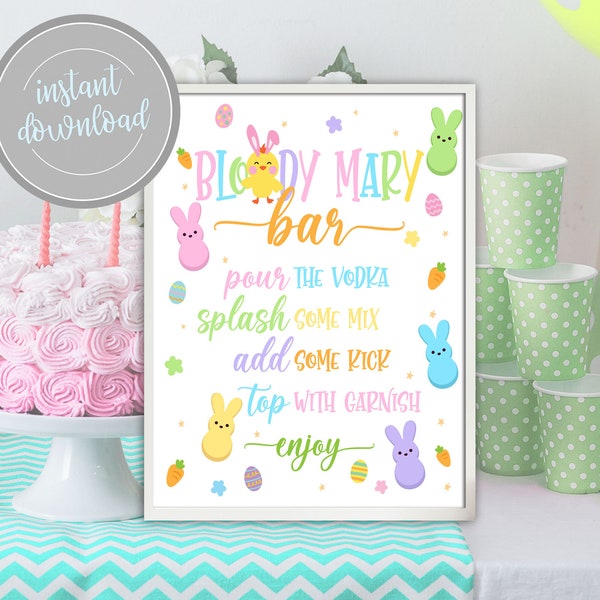 Party with my Peeps Spring Easter Brunch Buffet Bloody Mary Bar Sign Birthday Baby Shower Printable Instant Digital Download Table Decor