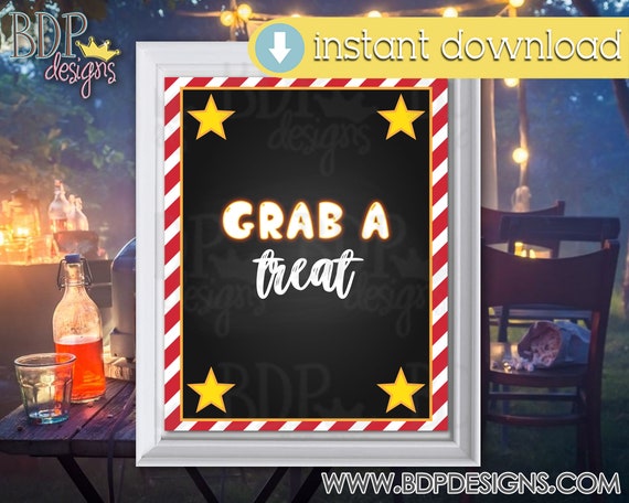 Grab a Treat Sign, Movie Night Decorations, Movie Night Sign, Movie Night Printable, Movie Night Party Decor, Movie Night Party Decor Il_570xn