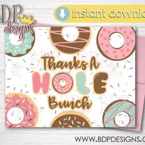 Donut Thank You Card, Donut Thank You Printable, Donut Thank You, Thanks a Hole Bunch Download, Thanks a Hole Bunch, Donut Thanks, Donut