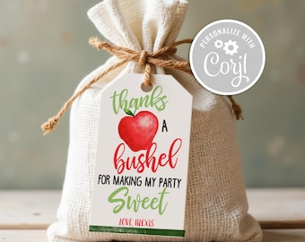 Apple 1st Birthday Favor Tags, Printable Thank You Label (Editable Instant Download)