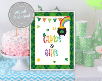 St Patrick's Day Birthday Party Sign: Rainbow Shamrock Decor (Digital Download)