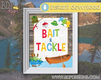 Fishing Birthday Party Sign: Bait & Tackle Decor (Digital Download)