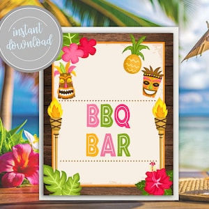 Luau BBQ Bar Sign: Tropical Tiki Party Decor (Digital Download)