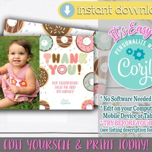 Donut Thank You Thank You Card with Photo, Donut Thank You Card, Donut Thank You Printable, Donut Thank You, Donut Grow Up, Donut Birthday