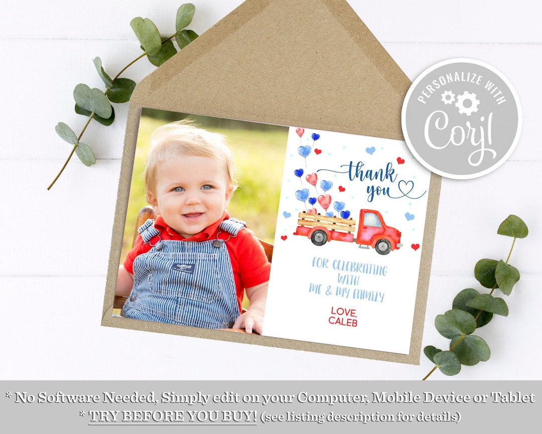 Editable Valentine's Day Birthday Thank You Card Template With Photo ...