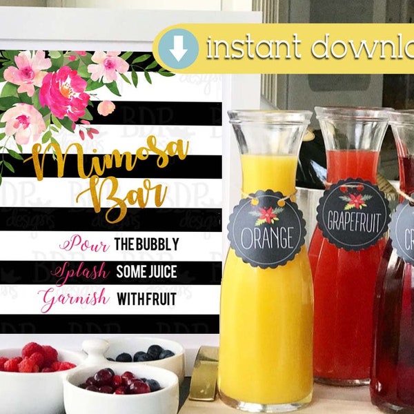 Mimosa Bar Sign, Floral Mimosa Bar Sign, Mimosa Bar Sign Printable, Bridal Shower, Kate, Spade, Mimosa Sign, Baby Shower, Floral Sign