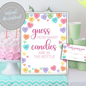 Devinez combien de bonbons Table de jeux à signer Saint-Valentin Conversation Cœurs Baby shower Anniversaire Saint-Valentin, l'amoureuse est en route Télécharger