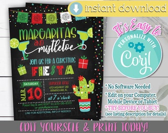 Margaritas and Mistletoe Invitation, Margaritas and Mistletoe, Christmas Party Invite, Christmas Party Invitation, Christmas Fiesta, Fiesta