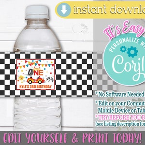 Race Car Water Bottle Labels, Fast One Birthday, Fast One Birthday Decorations, Fast One Birthday Party, Fast One, Racing Birthday, Race Car