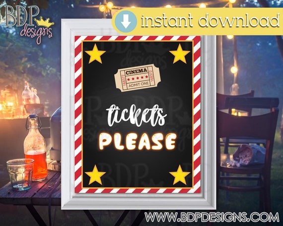 Tickets Please Sign, Movie Night Decorations, Movie Night Sign, Movie Night Printable, Movie Night Party Decor, Movie Night Party Decor Il_570xn