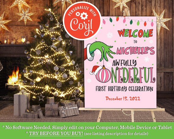 Christmas First Birthday Welcome Sign, Christmas 1st Birthday Welcome Sign, Christmas First Birthday Decor, Christmas 1st Birthday Decor, GP Il_570xn