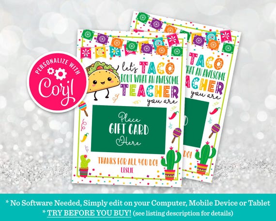 Editable Nacho Teacher Appreciation Gift Tag: Mexican Theme (Digital)