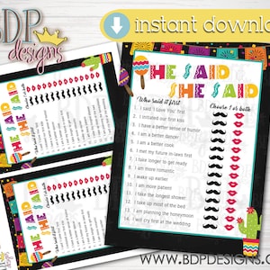 He Said She Said Bridal Shower Game, Bridal Shower Games Fiesta, Fiesta Bridal Shower, Bridal Shower Games Printable, Fiesta Theme