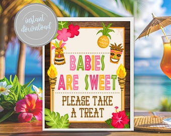 Luau Baby Shower Treat Sign: Tiki Hawaiian Decor (Digital Download)