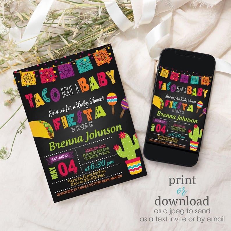 Editable Taco Bout a Baby Shower Invitation: Fiesta Cactus Theme (Digital Download) image 2