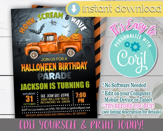 Drive By Halloween Birthday Invitation, Drive By Halloween Parade, Drive By Halloween Party, Drive By Halloween Invitation, Halloween Parade Il_570xn