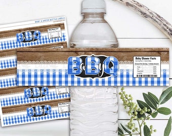 Baby Q Water Bottle Labels: Blue BBQ Shower (Digital Download)