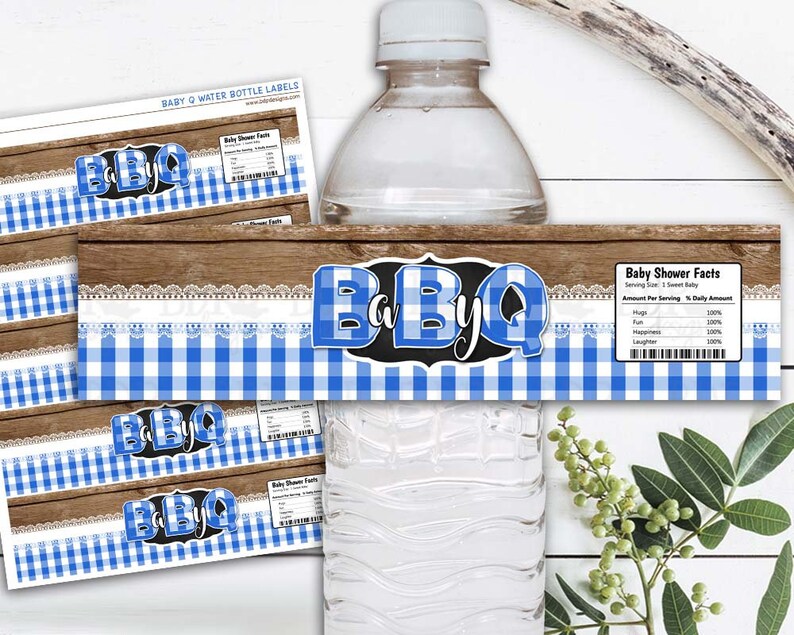Baby Q Water Bottle Label Blue Baby Q Baby Shower Couples Etsy