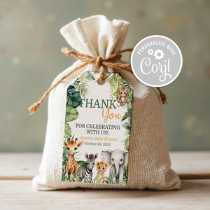 Editable Safari Baby Shower Thank You Favor Tag Wild One Jungle Birthday Party Printable Instant Download Gift Tag Template SA